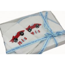 Personalised Baby Boy Car Hooded Towel & Wash Cloth Boxed Gift Set